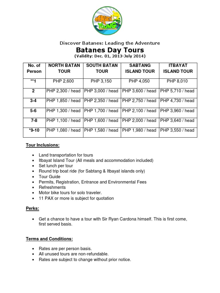 Batanes Adventure Tours Pricing | PDF