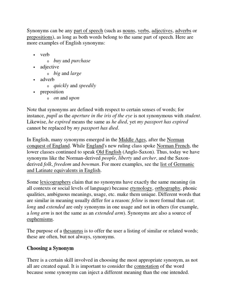 Synonyms and Their Examples | PDF | Language Mechanics | Vocabulary