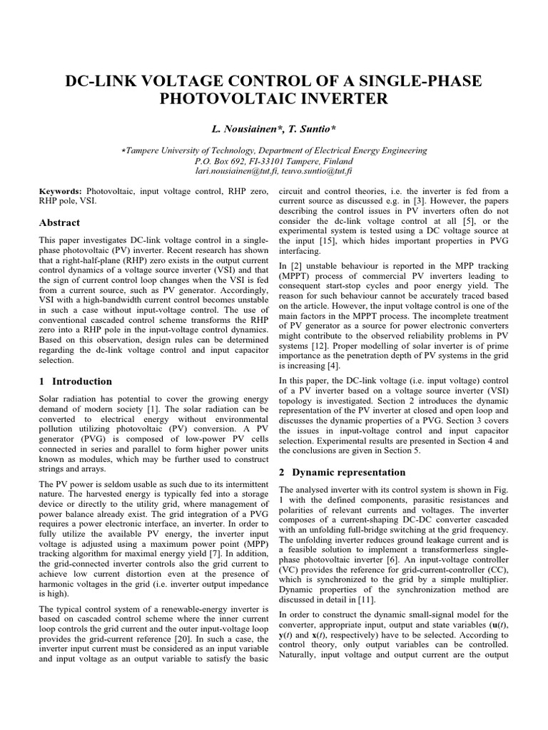 DC-Link Control in PV Inverters | PDF | Power Inverter | Capacitor