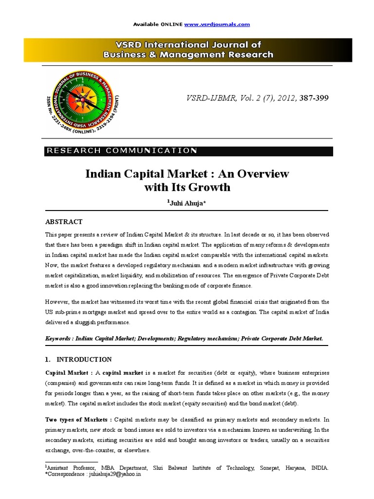 Overview of Indian Capital Market | PDF