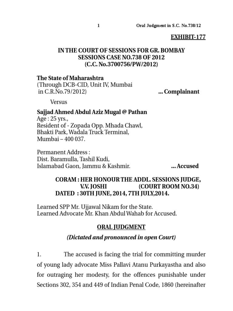 Pallavi Purkayastha Murder Case Judgement PDF Circumstantial