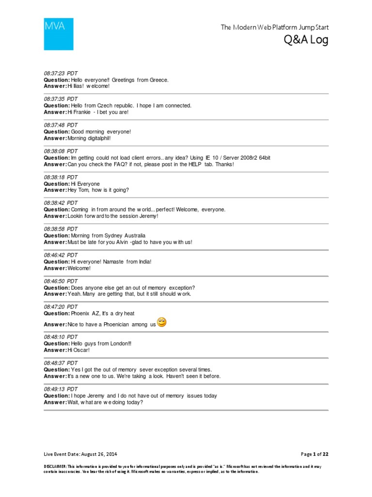 Modern Web Platform Q&A Log | PDF | Java Script | Web Browser