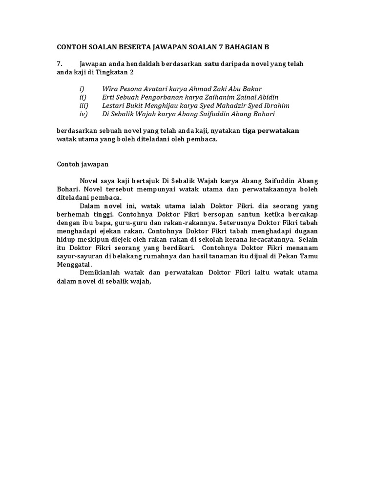 Contoh Soalan Beserta Jawapan Soalan 7 Bahagian B Pdf