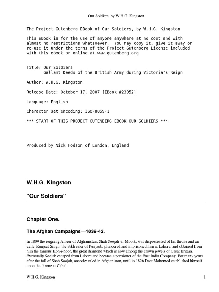 W.H.G. Kingston "Our Soldiers" Chapter One PDF Infantry Wars