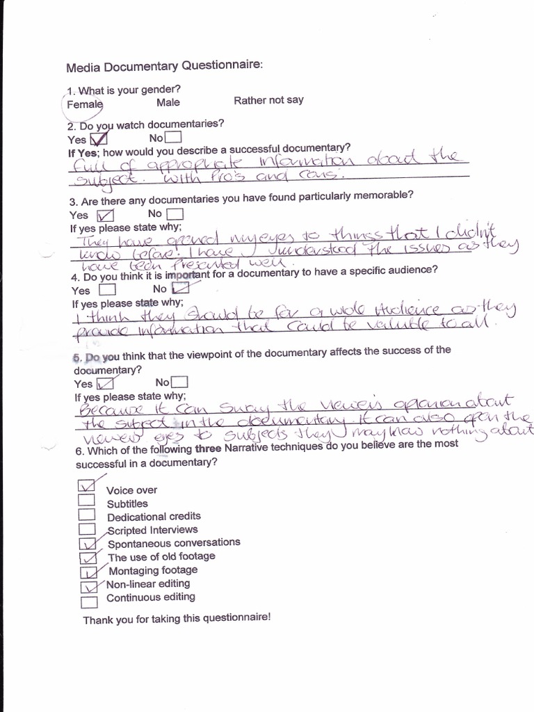 Documentryquestionaire 1 | PDF
