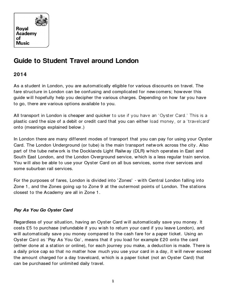 Guide To Student Travel Around London PDF Payments Public Transport