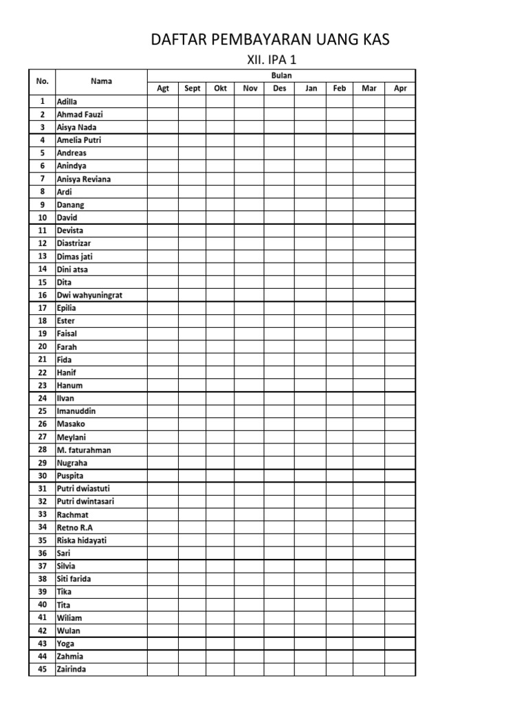 Contoh Tabel Iuran Bulanan Cara Golden