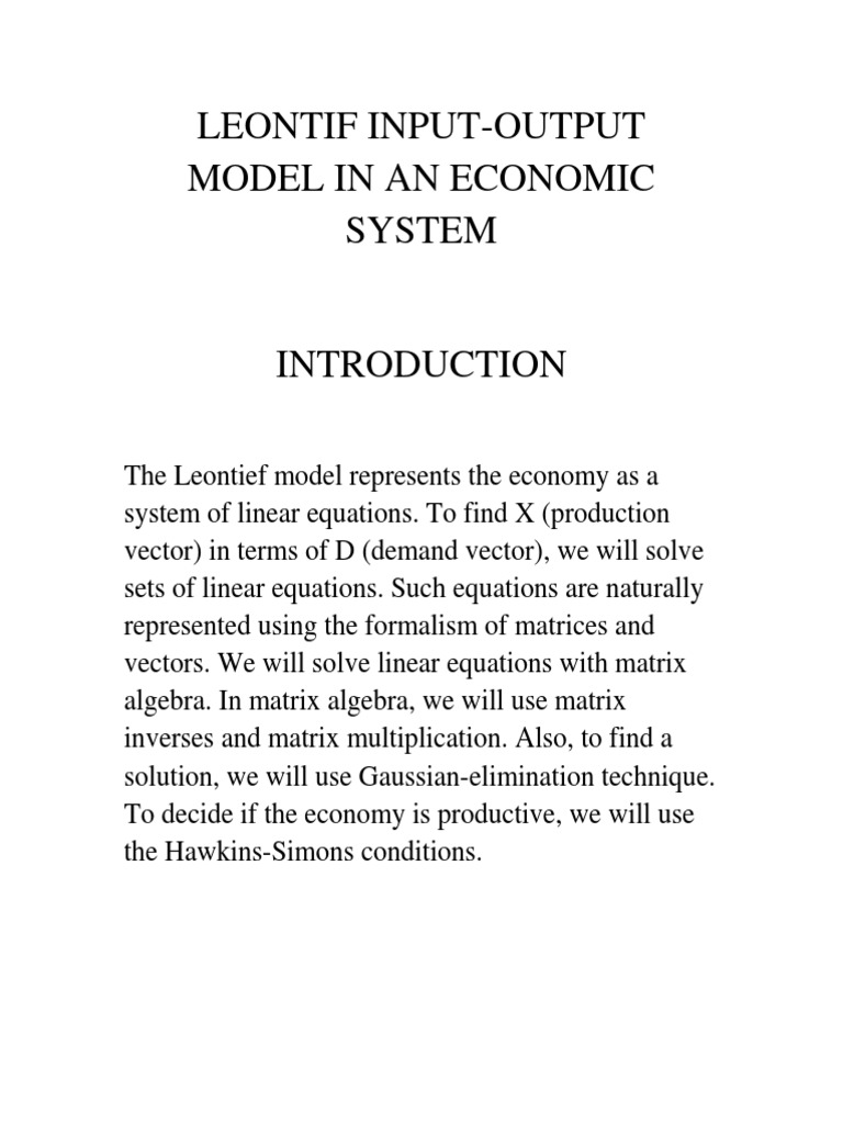 Leontief Input-Output Economic Model | PDF