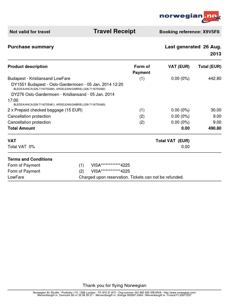 travel receipt template