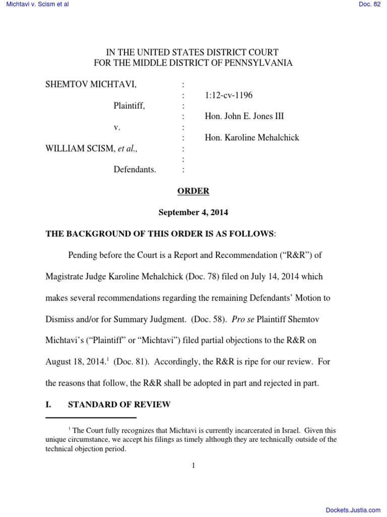 Michtavi v. Scism Order PDF Summary Judgment Standard Of Review