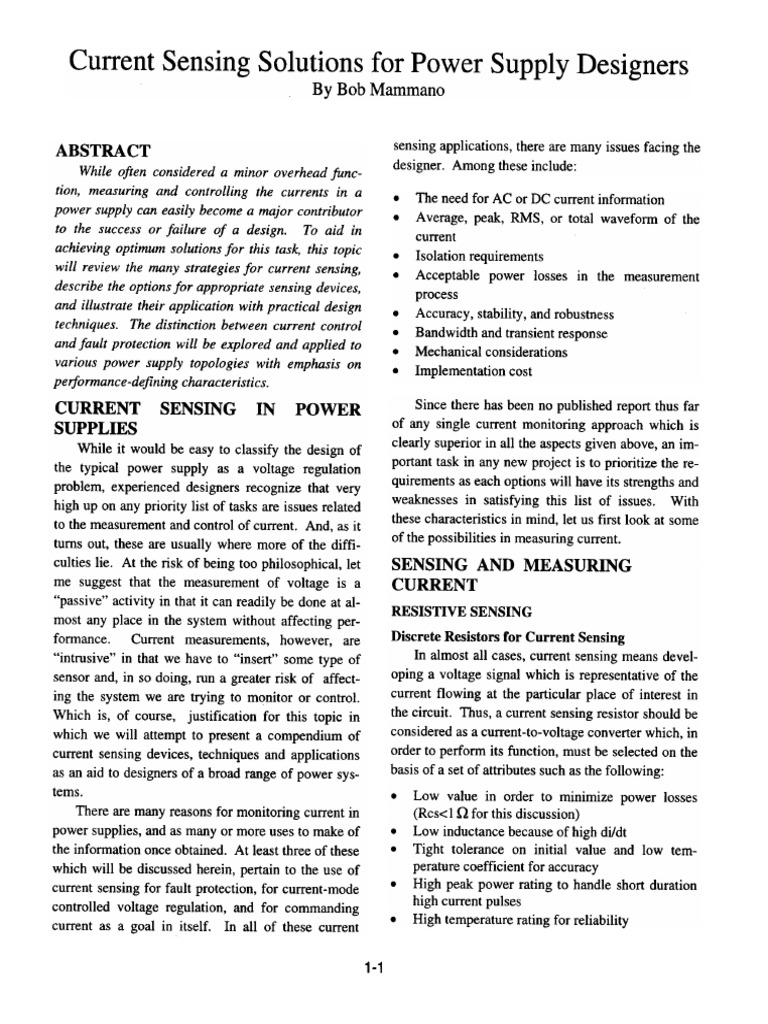Current Sensing Solutions For Power Supply Designers by Bob Mammano