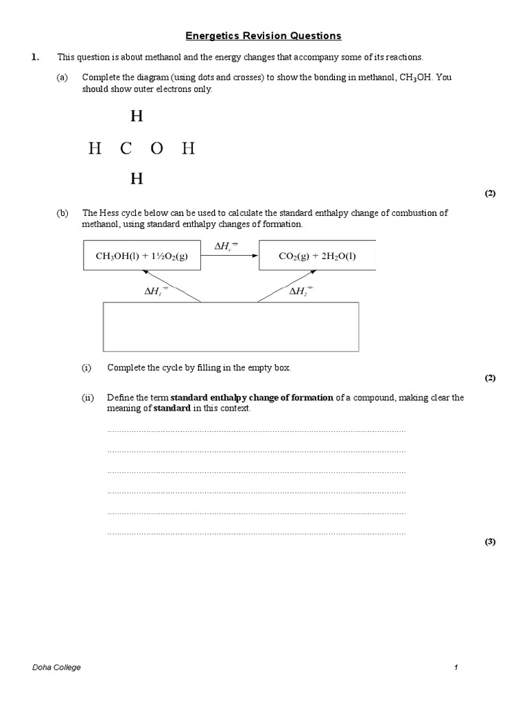 Energetics Revision Exam Questions | PDF | Enthalpy | Magnesium