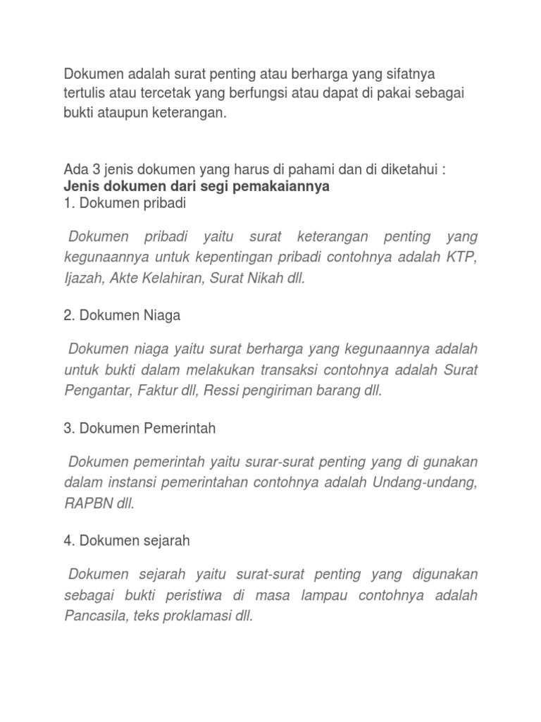 Dokumen Adalah Surat Penting Atau Berharga Yang Sifatnya Tertulis Atau ...