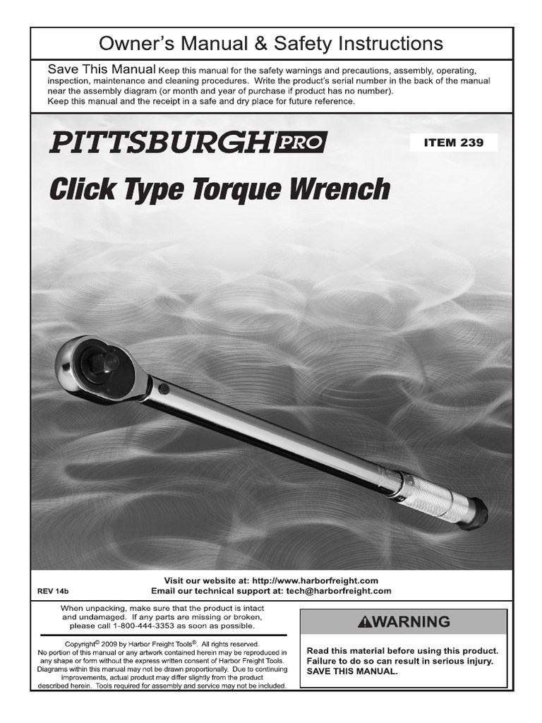 Pittsburgh Click Type Torque Wrench PDF Manufactured Goods Mechanical Engineering