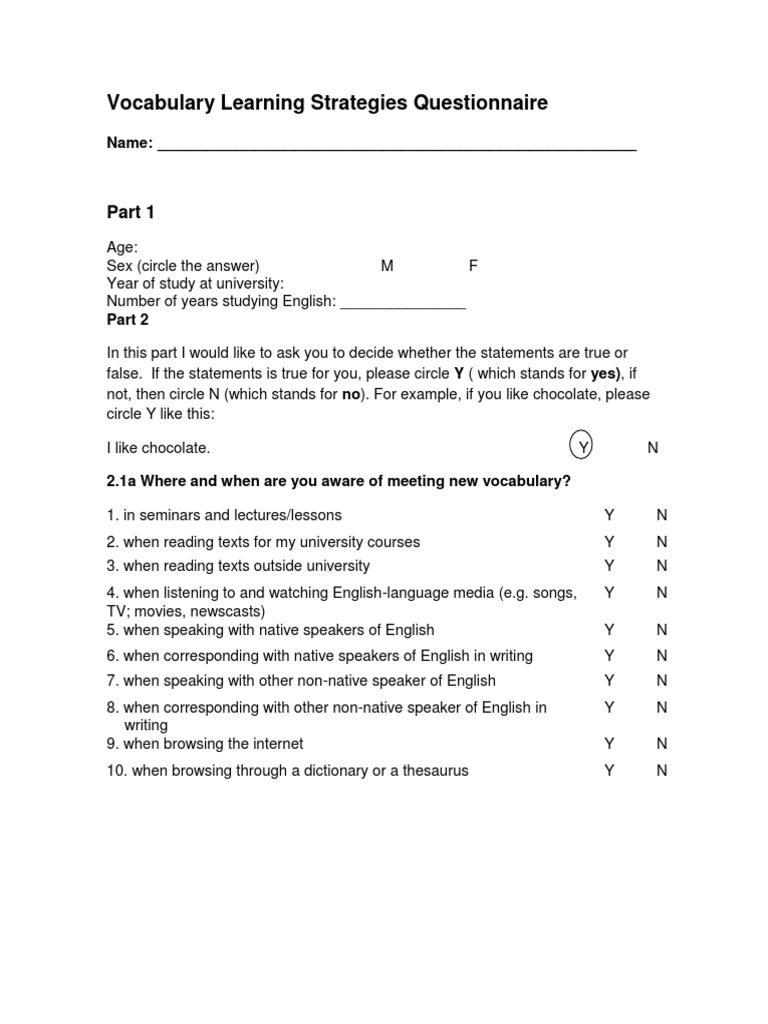 Vocabulary Learning Strategies Survey | PDF | Vocabulary | Dictionary