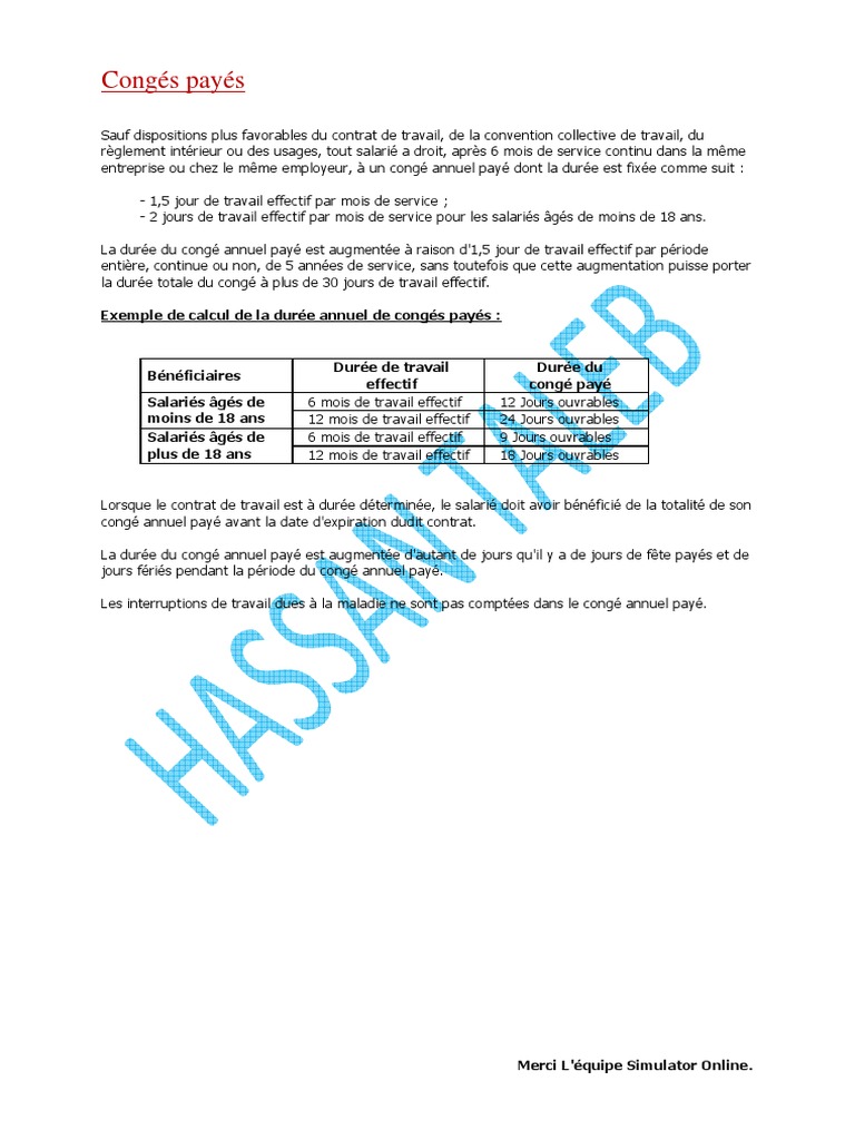 Calcul Congés Payéspdf | PDF