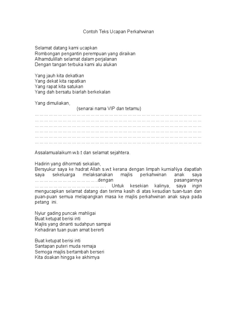 Contoh Teks Ucapan Majlis Perkahwinan Pdf