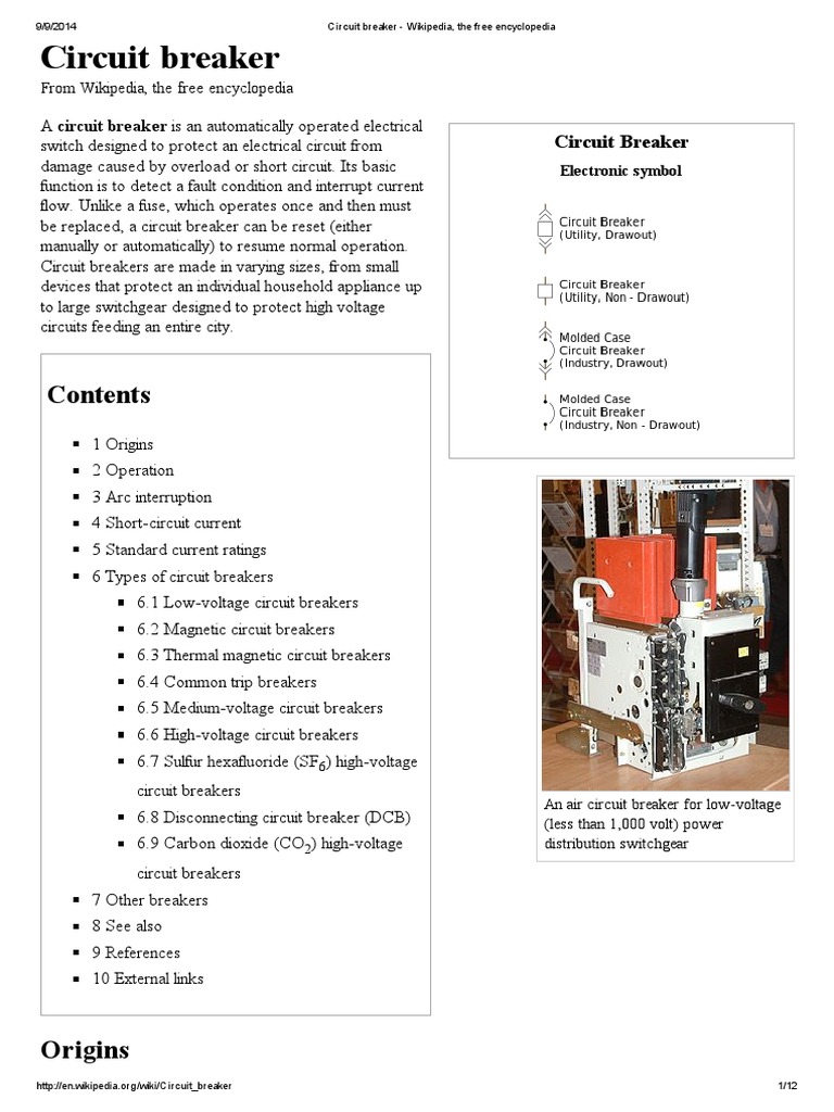 Circuit Breaker Wikipedia, The Free Encyclopedia PDF Equipment