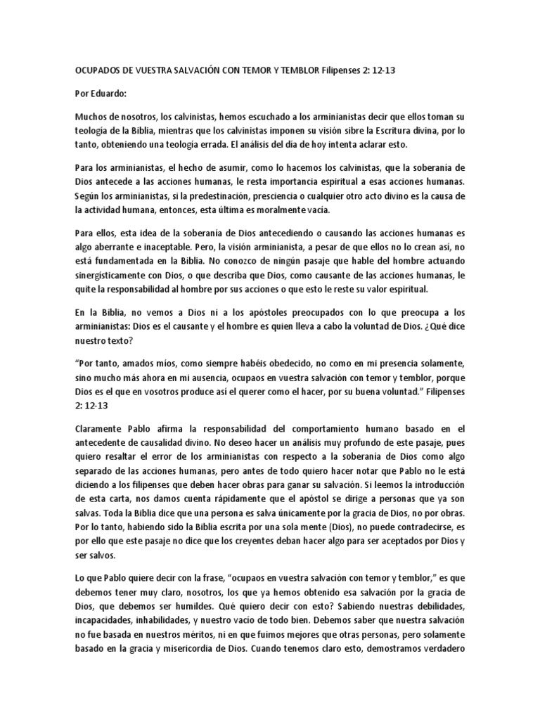 Ocupados de Vuestra Salvación Con Temor y Temblor Filipenses 2 PDF
