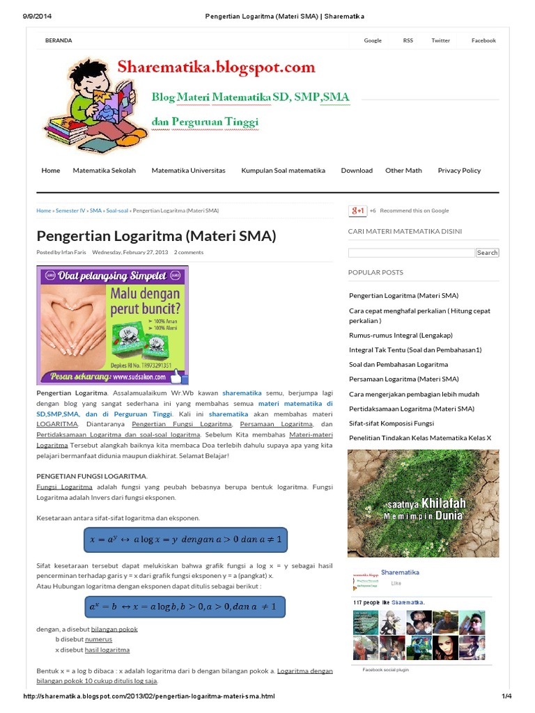 Pengertian Logaritma Materi Sma Sharematika