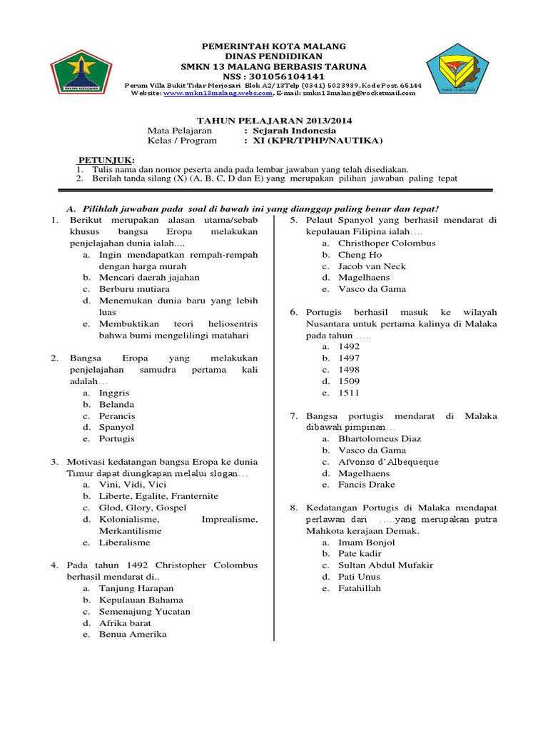 Soal Sejarah Indonesia Kelas 12