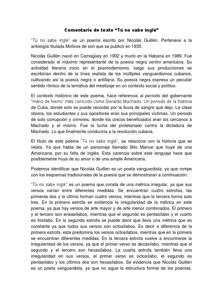 Entario De Texto Tu No Sabe Ingle Metro Poesia Rima