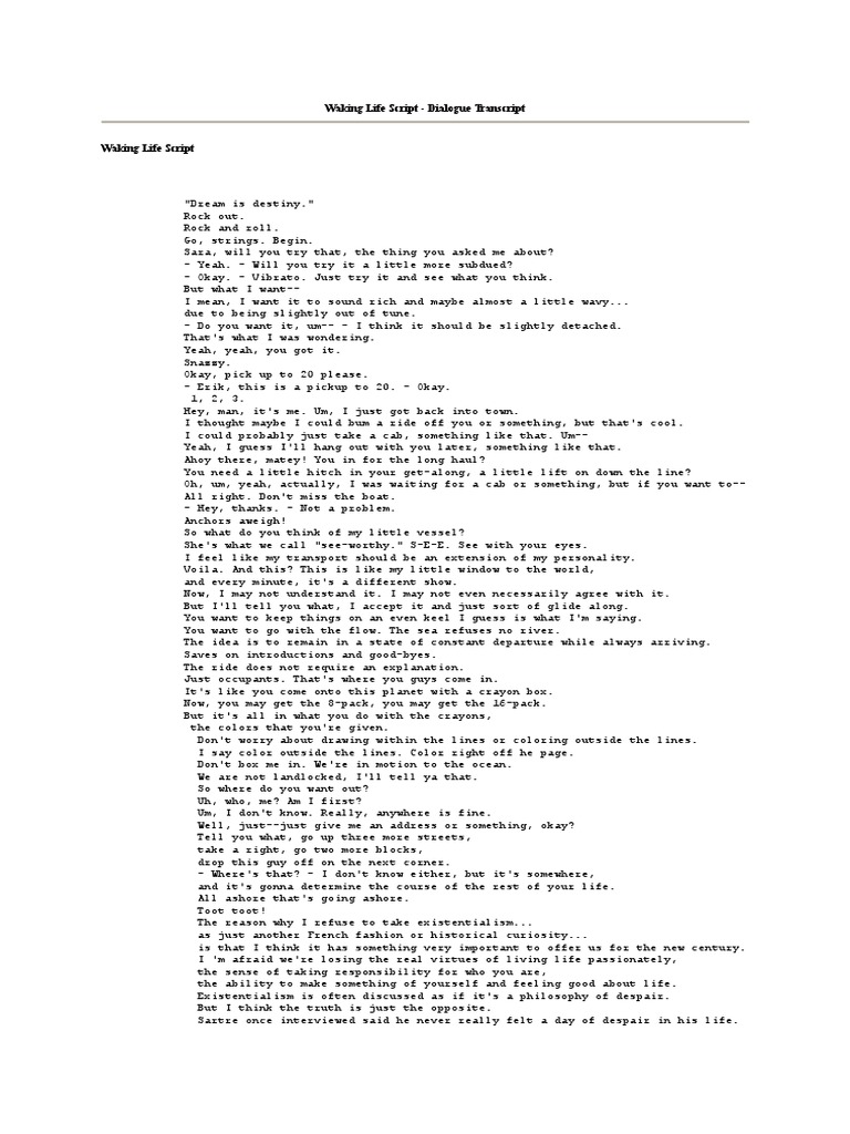 Waking Life Script - Dialogue Transcript | PDF | Metaphysics ...