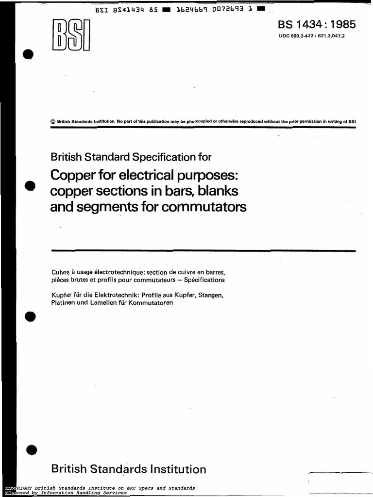 BS 1434 Copper For Electrical Purposes | PDF | Engineering Tolerance ...