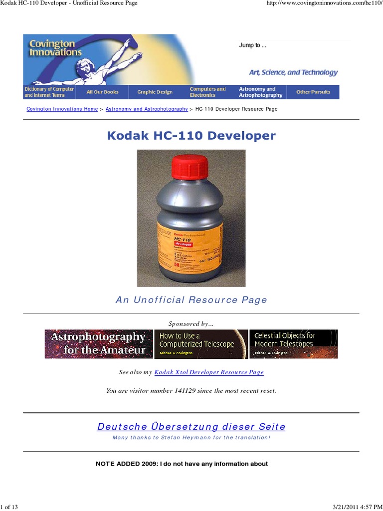 Kodak HC-110 Developer - Unofficial Resource Page | PDF | Shelf Life ...