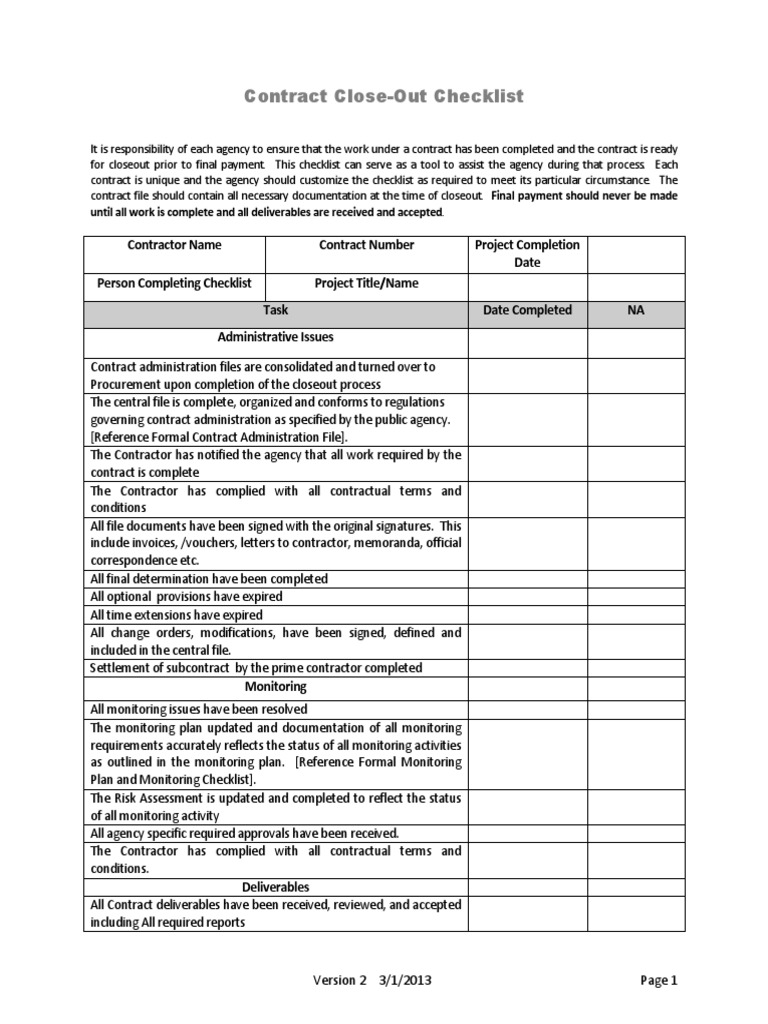 Contract Close Out Checklist | Trade Secret | Patent