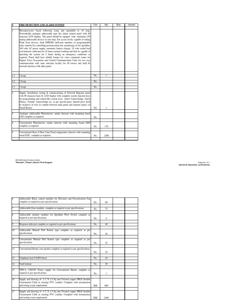 Fire Alarm BOQ Engineering