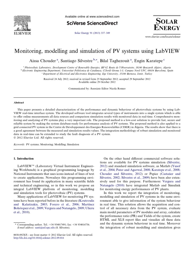 Monitoring, Modelling and Simulation of PV Systems Using LabVIEW | PDF