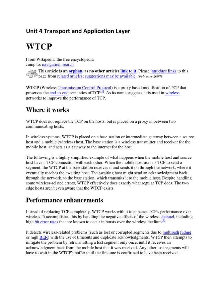 WTCP and WAP: Enhancing Wireless Protocols | PDF | Transmission Control ...