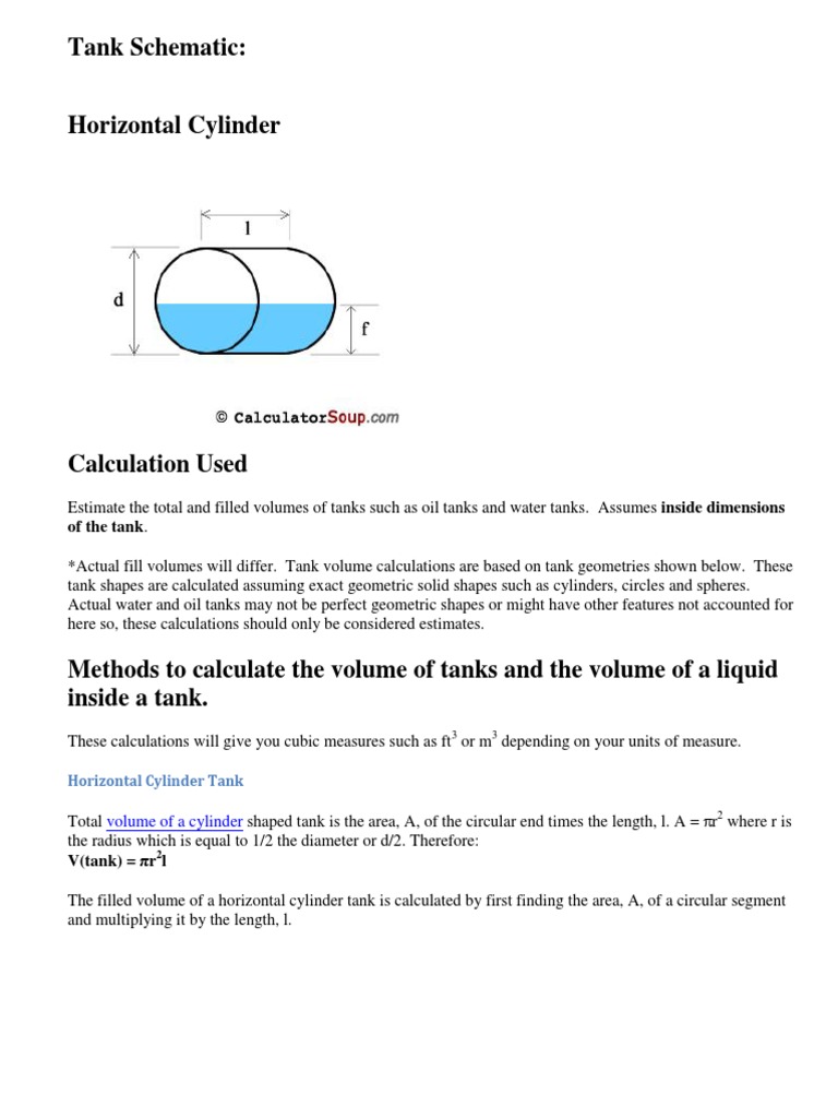 Tank Volume Calculation Methods | PDF | Volume | Sphere
