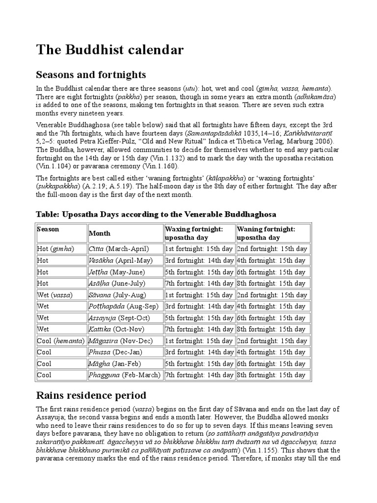 Buddhist Calendar PDF Buddhist Practices Religious Faiths