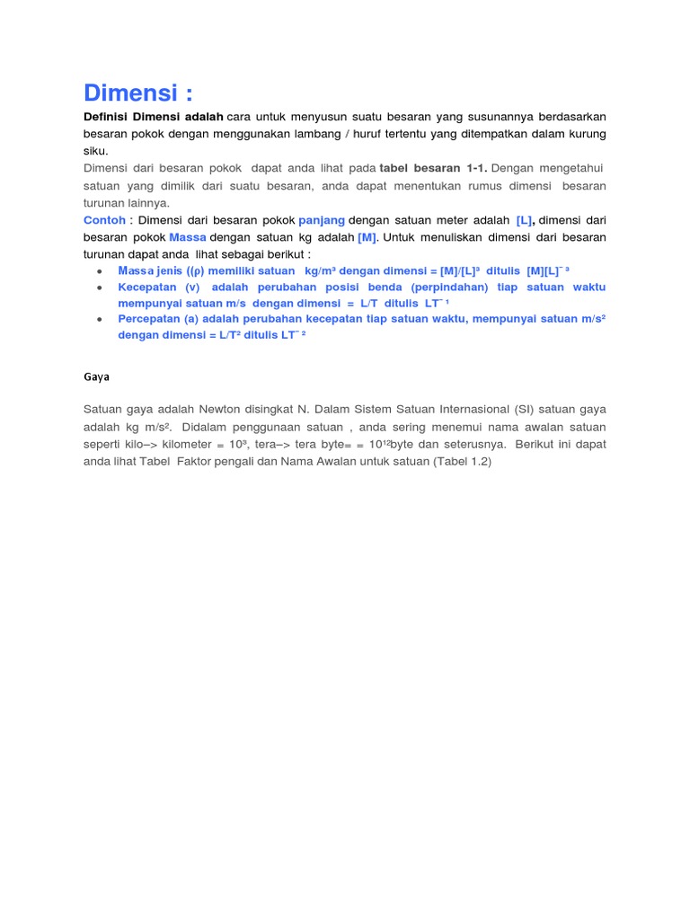 Definisi dan Contoh Dimensi Fisika | PDF