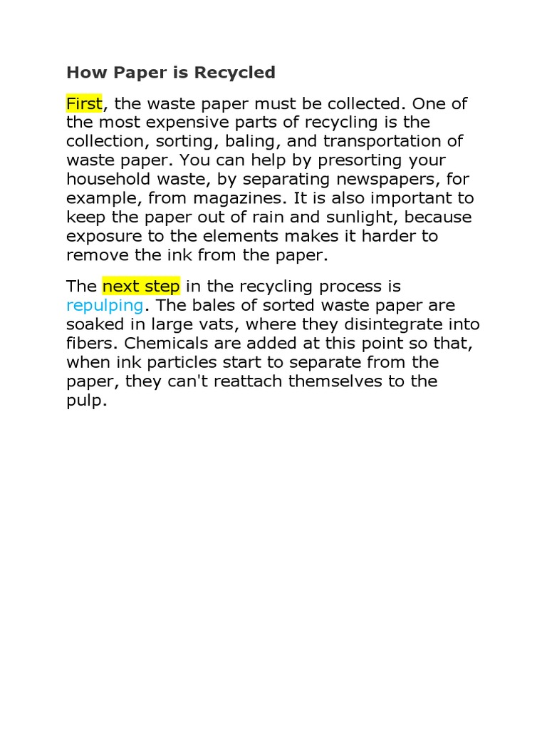 Steps in Paper Recycling Process | PDF