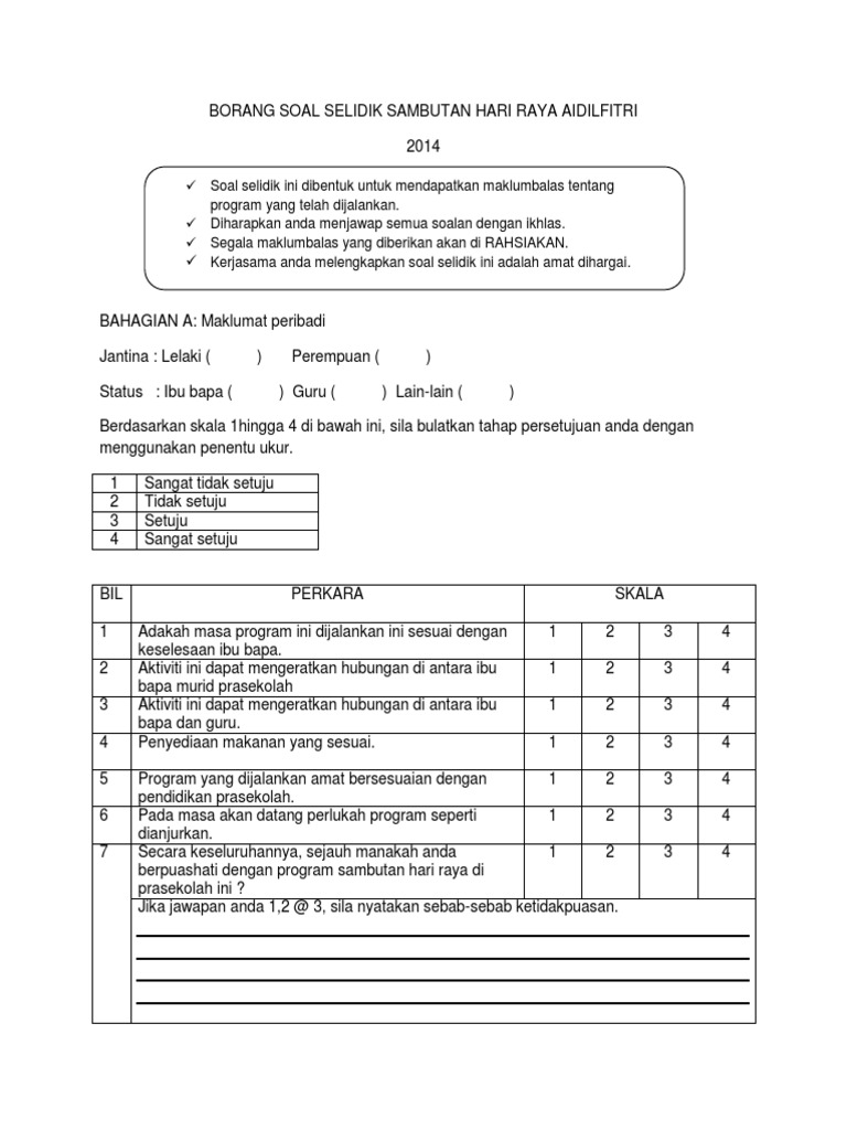 Borang Soal Selidik Sambutan Hari Raya Aidilfitri