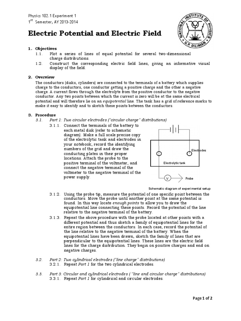 Electric Potential And Electric Field Experiment Methodology Pdf