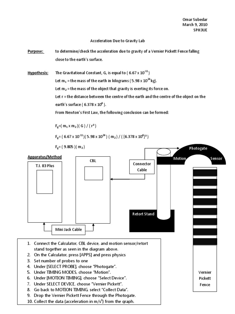 Acceleration Due To Gravity Lab | PDF | Gravity | Acceleration