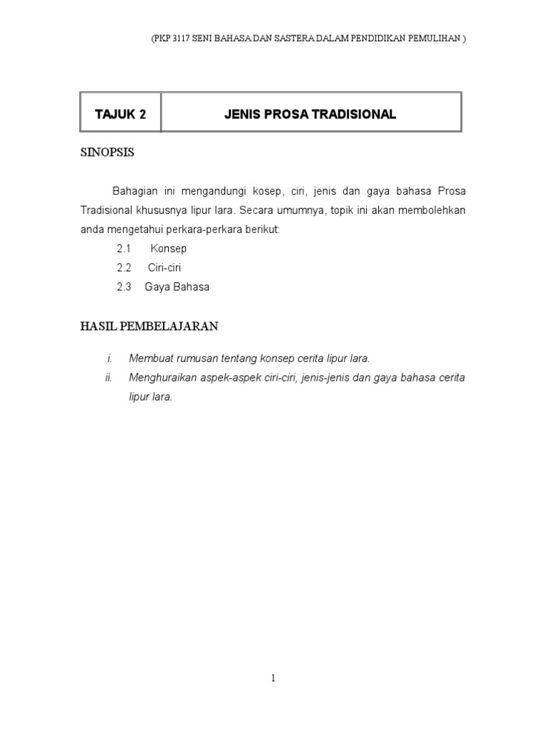 Ciri dan Gaya Cerita Lipur Lara | PDF