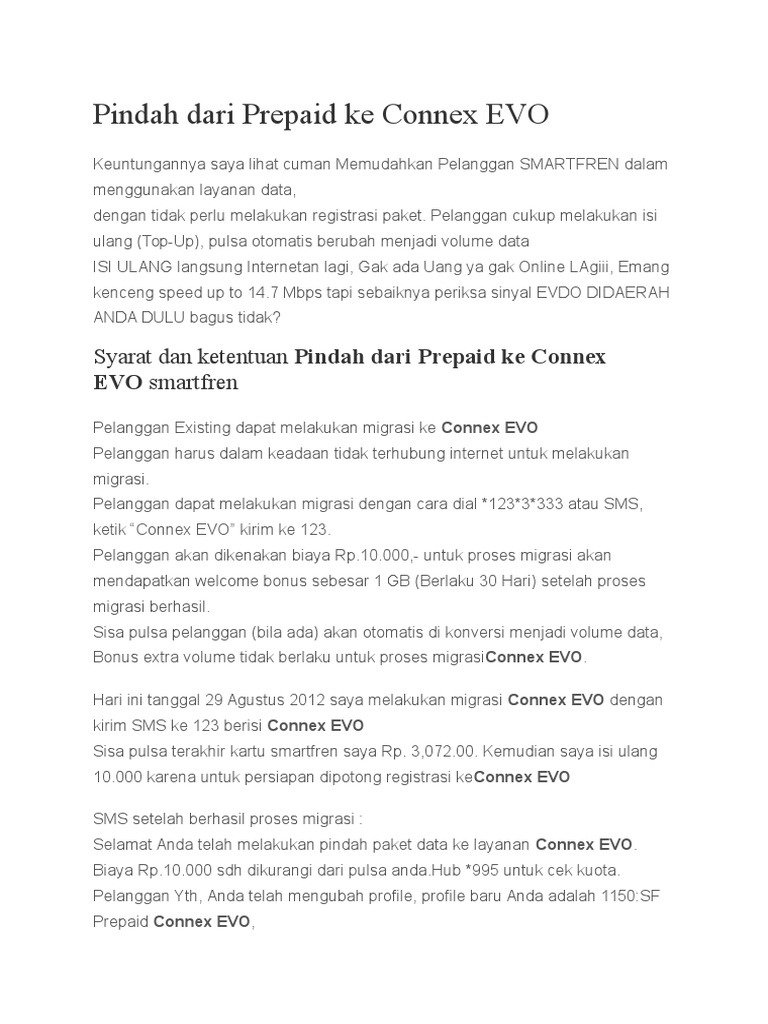 Pindah Dari Prepaid Ke Connex Evo