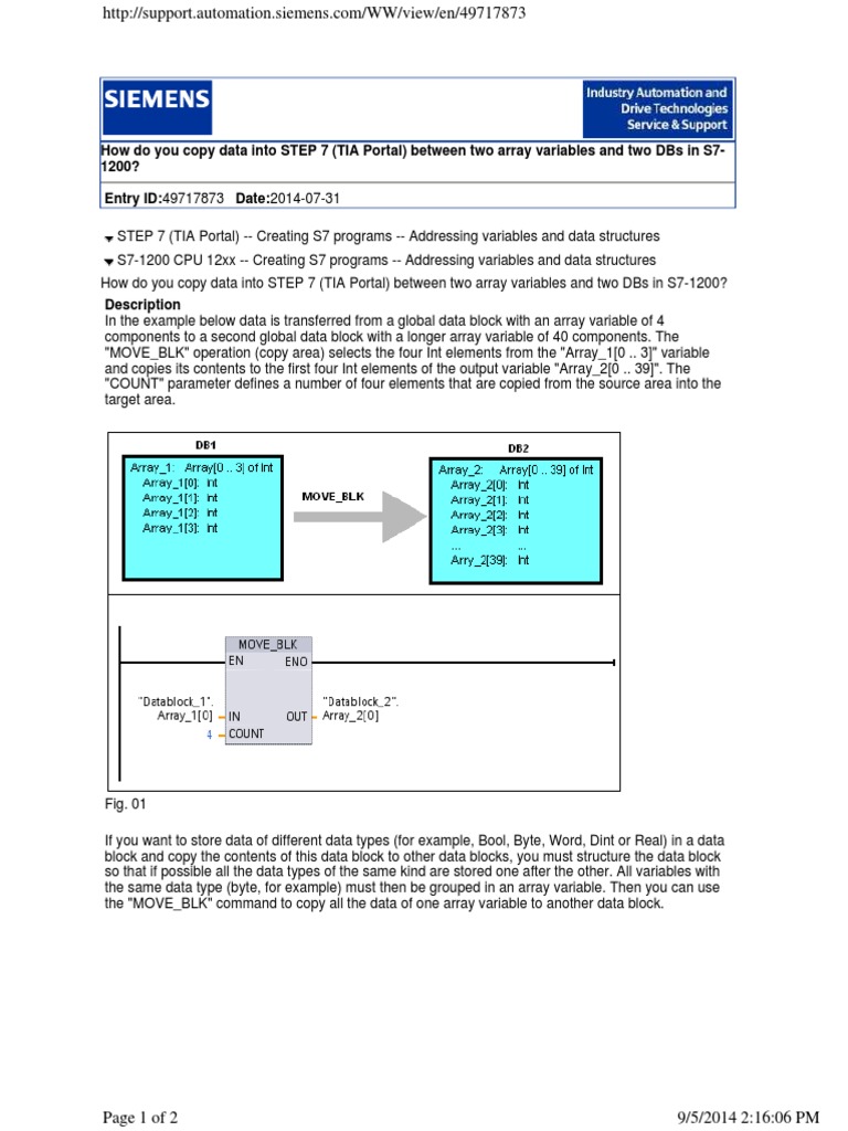 How Do You Copy Data Into STEP 7 (TIA Portal) Between Two Array ...