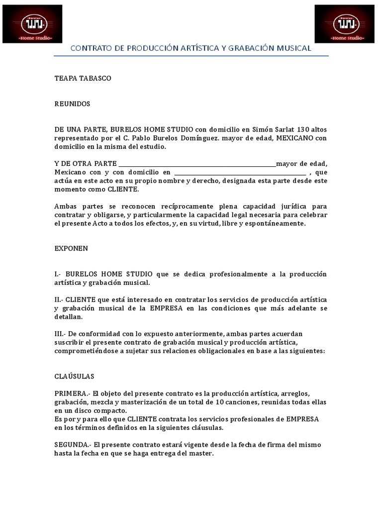 Contrato Estudio de Grabacion