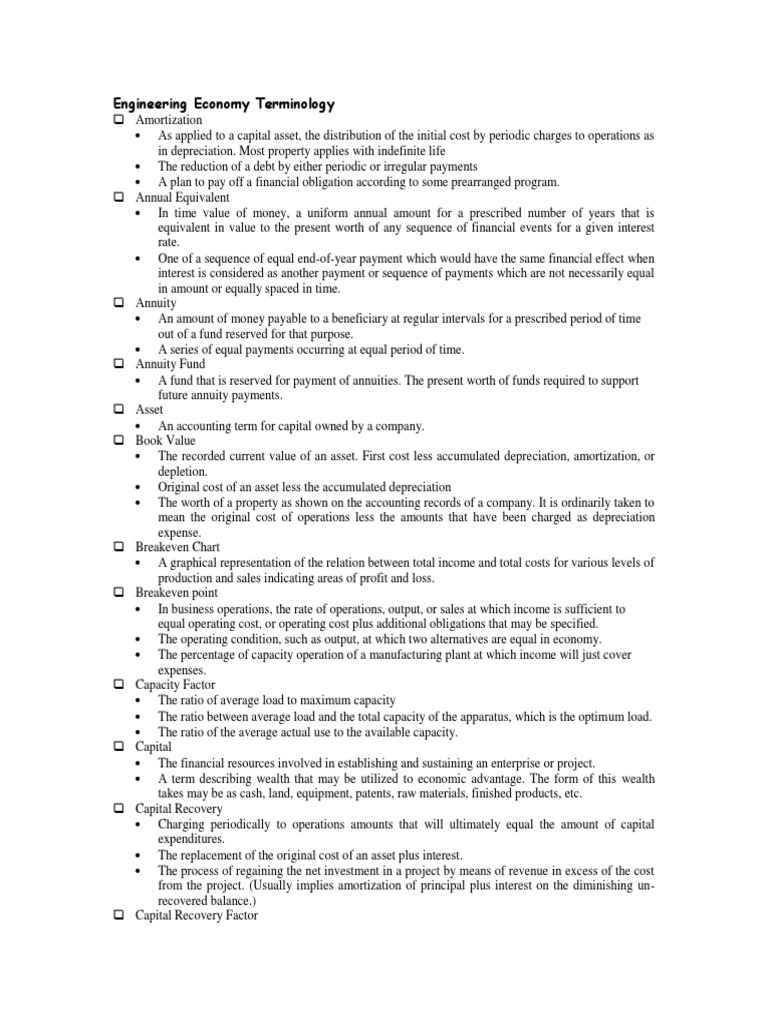 Engineering Economy Terminology Guide | PDF | Interest | Depreciation