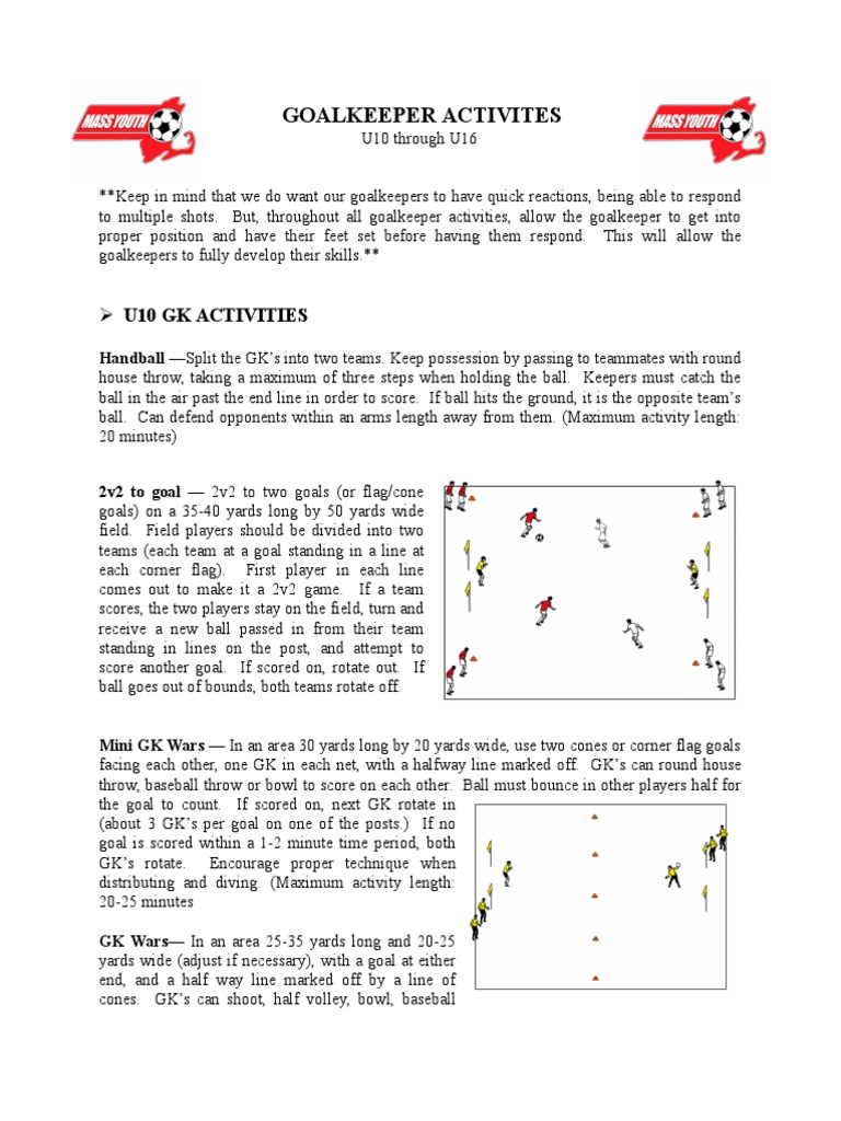 U10 Goalkeeper Training Activities | PDF | Rules | Games Of Physical Skill