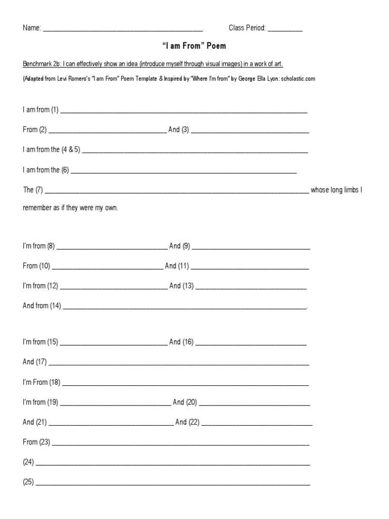 I Am From Poem Template | PDF