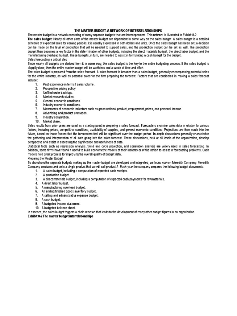 Master Budget Overview and Components | PDF | Inventory | Balance Sheet