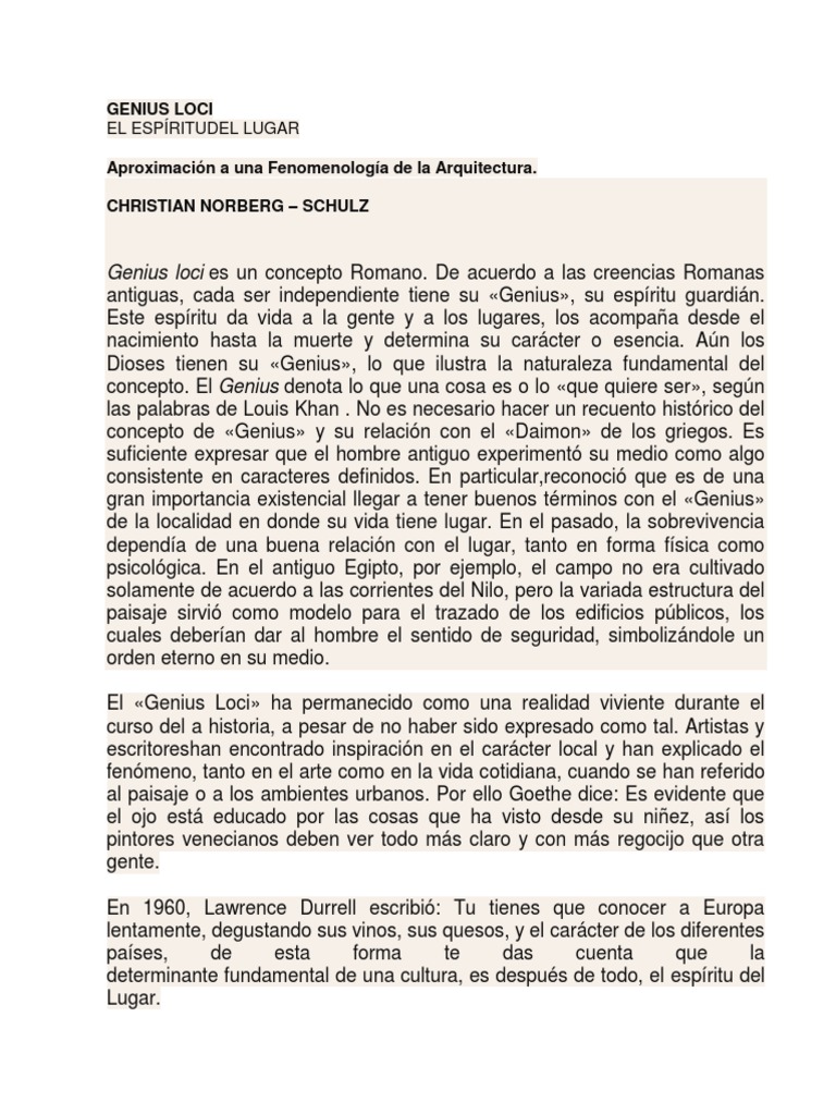 Genius Loci: El Espíritu del Lugar | PDF | Homo Sapiens | Sicología
