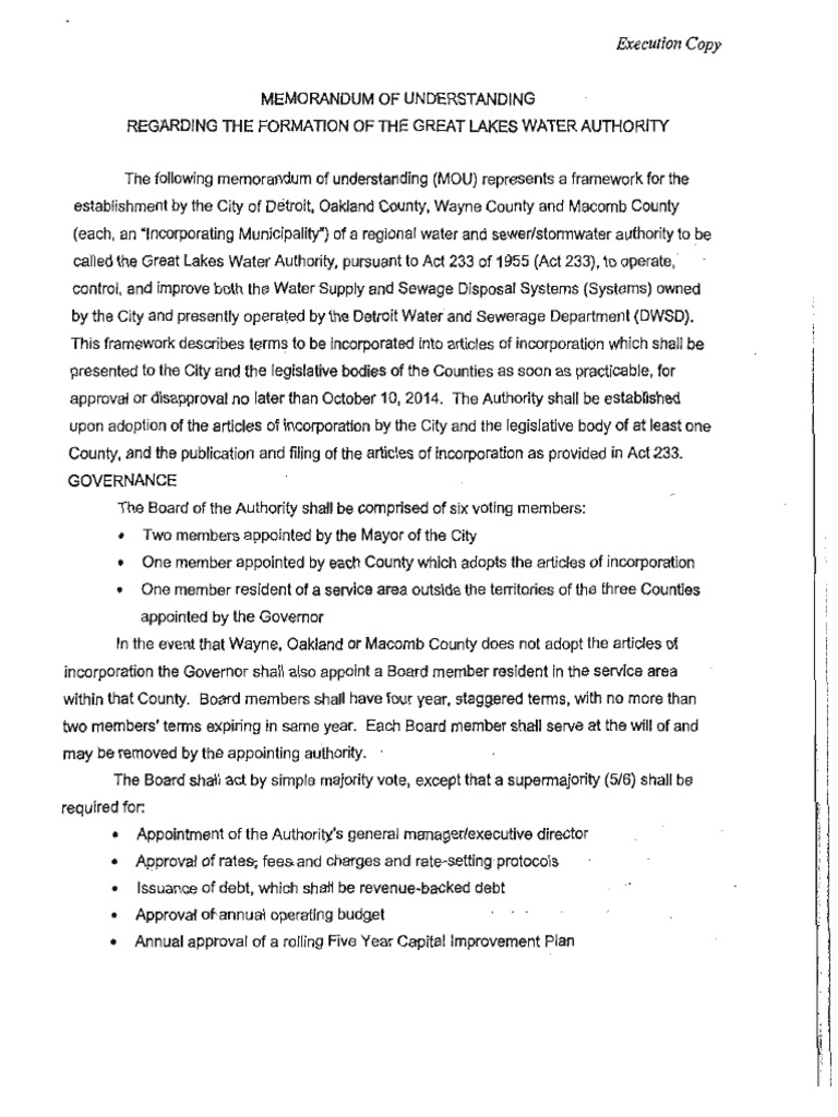 MOU Regarding Formation of Great Lakes Water Authority PDF